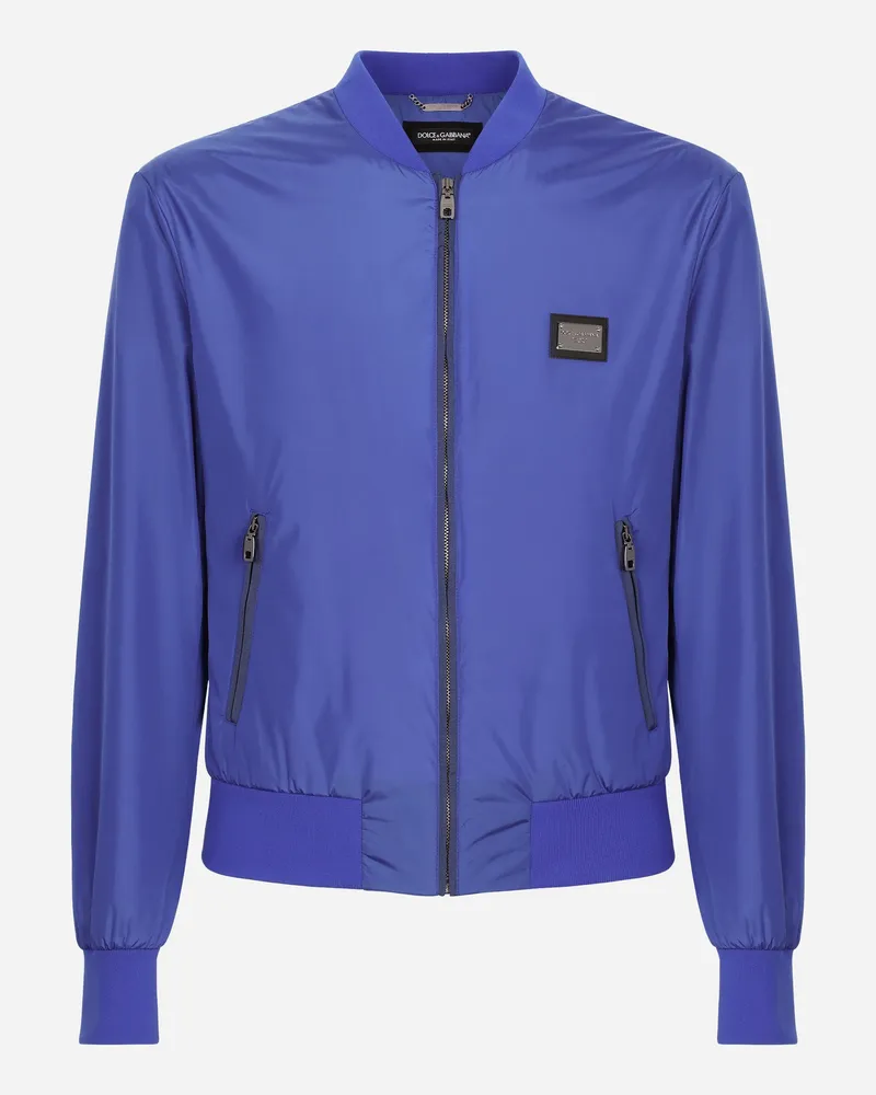 Dolce & Gabbana Nylonjacke Mit Logoplakette - Mann Mäntel Und Jacken Blau Stoff Blau