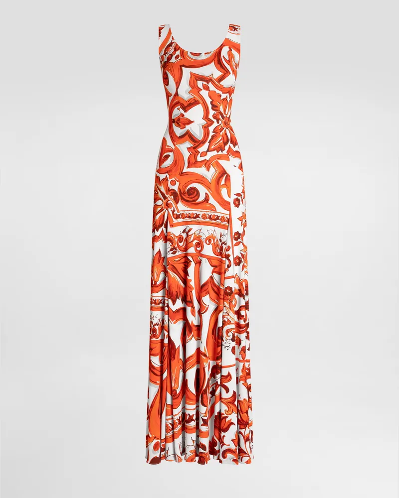 Dolce & Gabbana Langes Kleid Aus Organza Mit Majolika-print - Frau Kleider Mehrfarbig Mehrfarbig