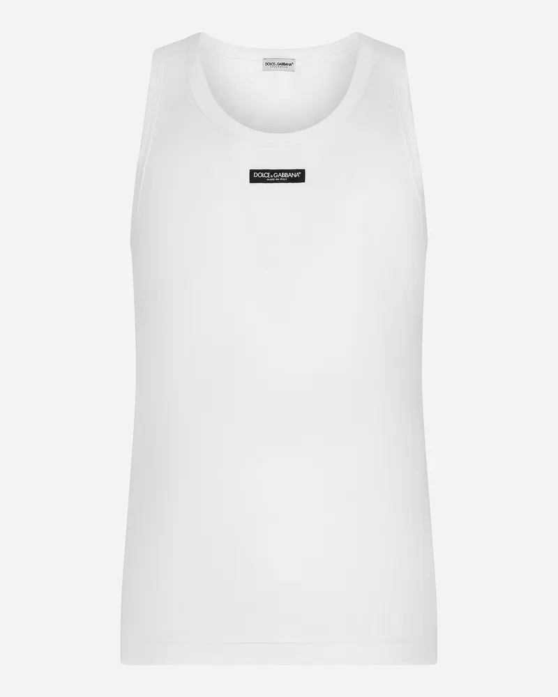 Dolce & Gabbana Two-way Stretch Cotton Tank Top With Logo Label - Mann Unterwäsche Und Loungewear Wei� Baumwolle Weiss