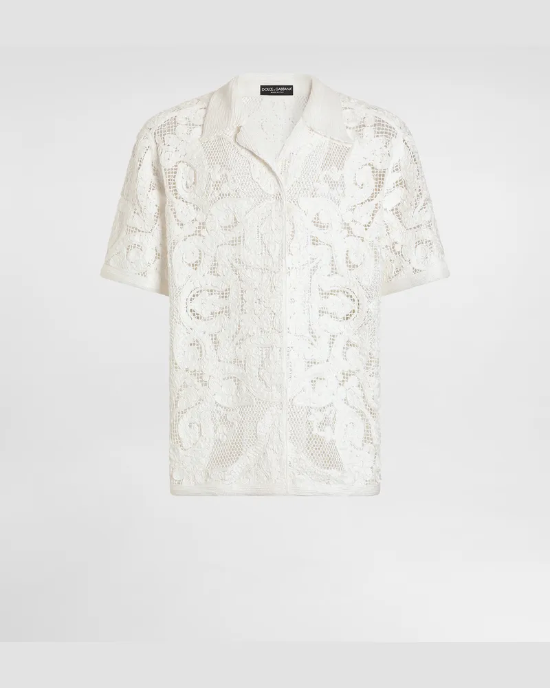 Dolce & Gabbana Hemd Aus Baumwolle Mit Makramé-stickerei - Mann Strickwaren Sahne Sahne