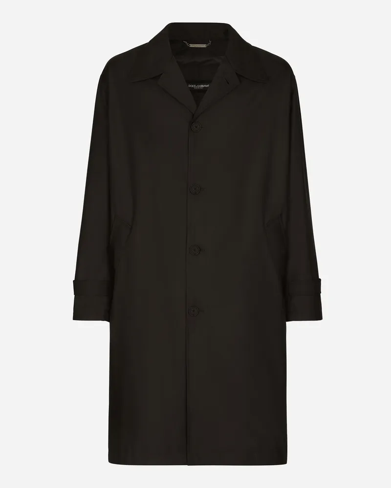 Dolce & Gabbana Trenchcoat Aus Nylon Mit Logoplakette - Mann Mäntel Und Jacken Schwarz Stoff Schwarz