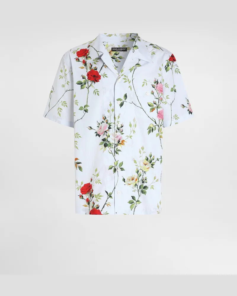 Dolce & Gabbana Hawaii-hemd Aus Popeline Mit Rosenprint - Mann Hemden Mehrfarbig Mehrfarbig