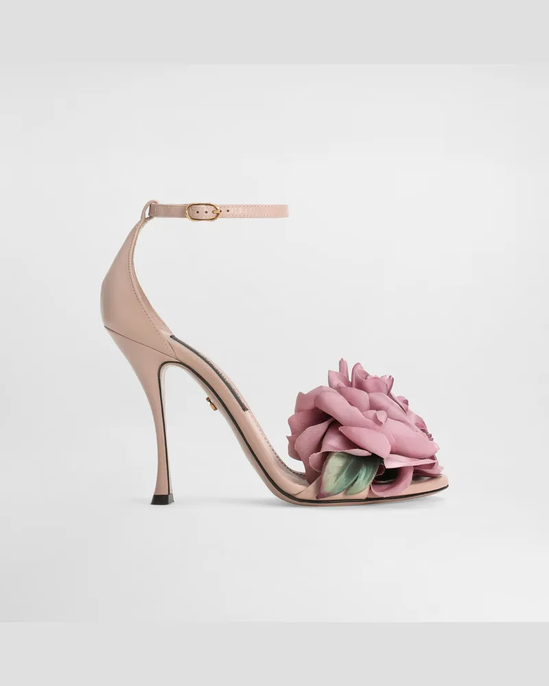 Dolce & Gabbana Keira Leather Sandals With Flower Application - Frau Sandalen Und Wedges Mehrfarbig Mehrfarbig