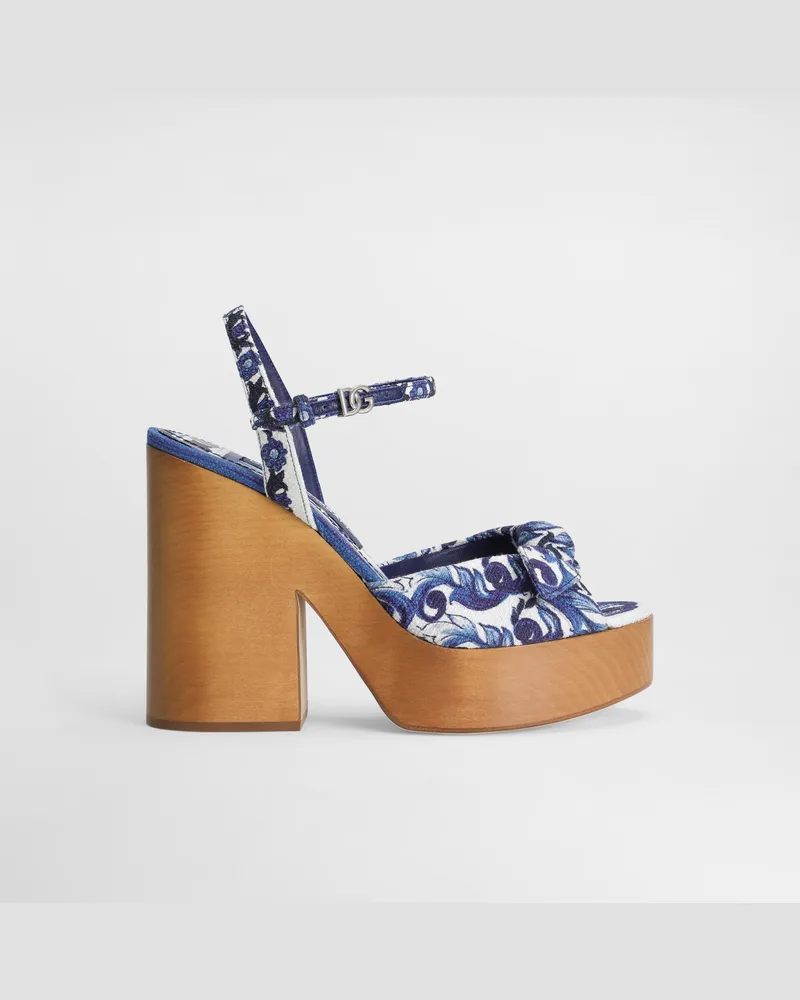 Dolce & Gabbana DG EXCLUSIVE  Keilsandalette Aus Flechtgewebe Mit Majolika-print - Frau Sandalen Und Wedges Drucken Drucken