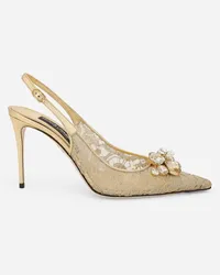 Dolce & Gabbana Slingback Rainbow Lace aus Lurex-Spitze Gold