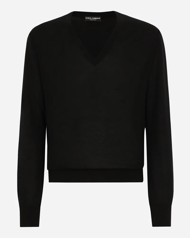 Dolce & Gabbana Pull Scollo V - Mann Strickwaren Schwarz Kaschmir Schwarz