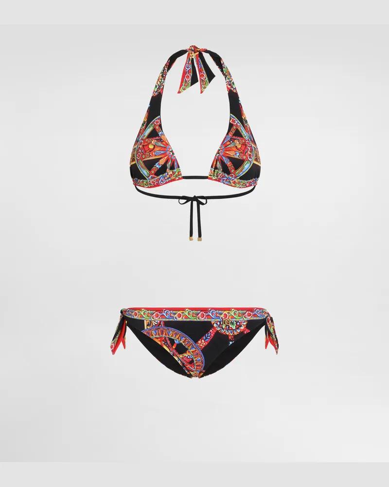 Dolce & Gabbana Triangel-bikini Mit Carretto-print - Frau Bademode Mehrfarbig Mehrfarbig