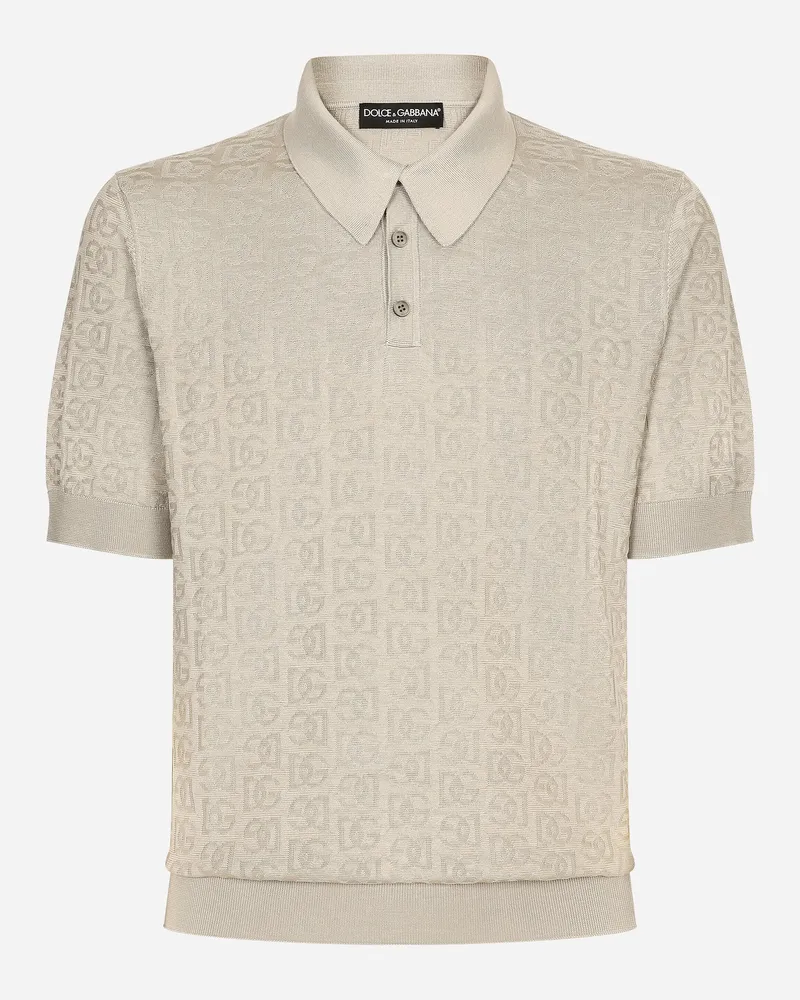 Dolce & Gabbana Poloshirt Aus Seidenjacquard Dg-logo - Mann Strickwaren Beige Beige