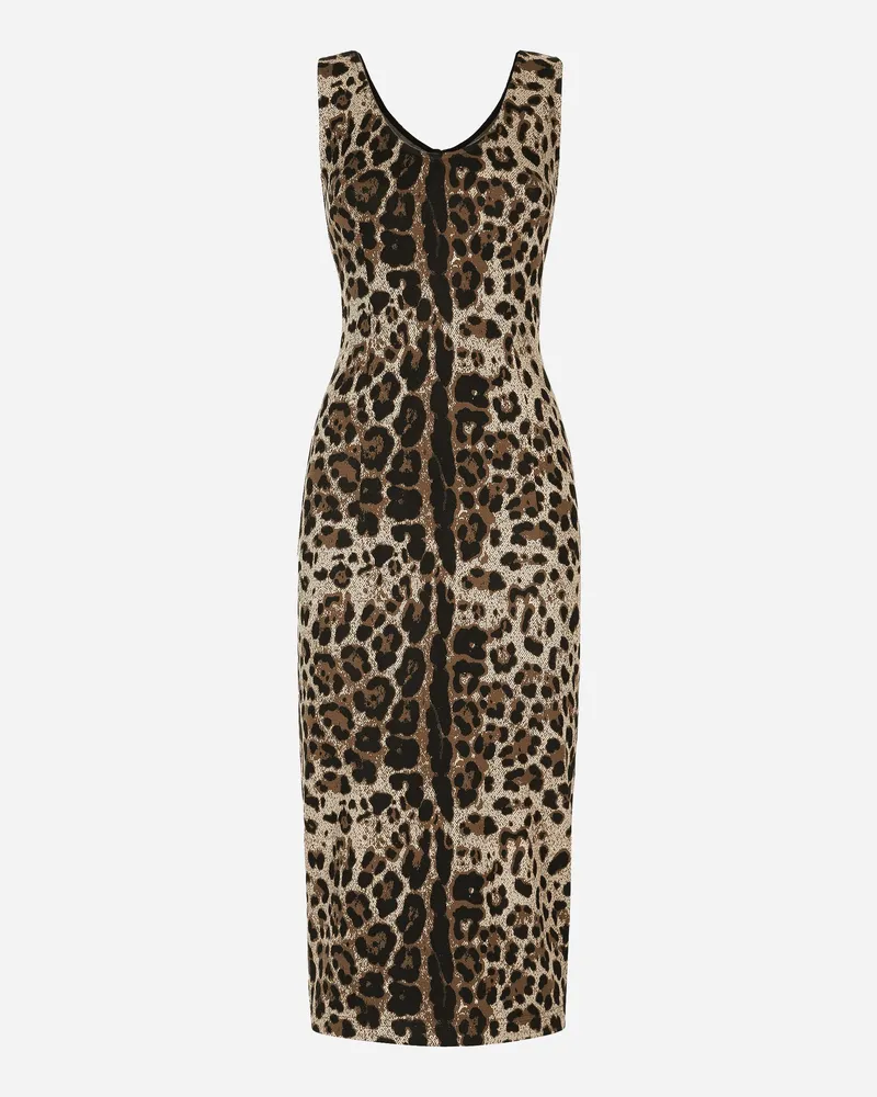 Dolce & Gabbana Langes Kleid Aus Jersey-jacquard Leomuster - Frau Kleider Mehrfarbig Viskose Mehrfarbig