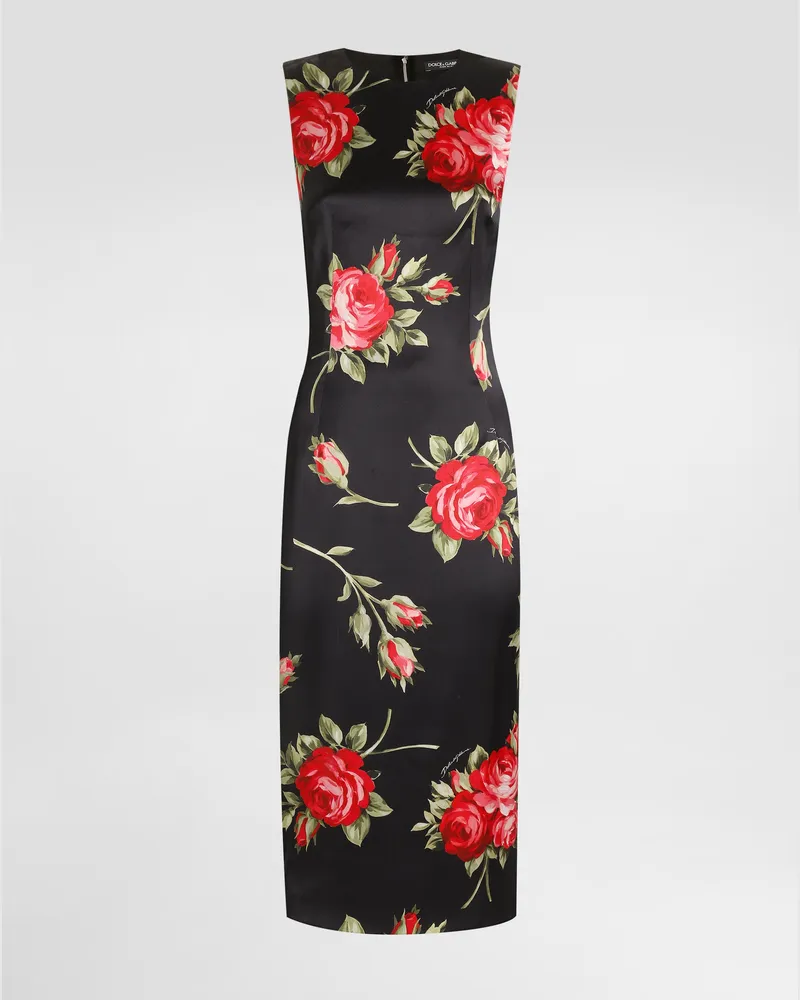Dolce & Gabbana Kleid Aus Satin Mit Rosenbouquet-print - Frau Kleider Mehrfarbig Mehrfarbig
