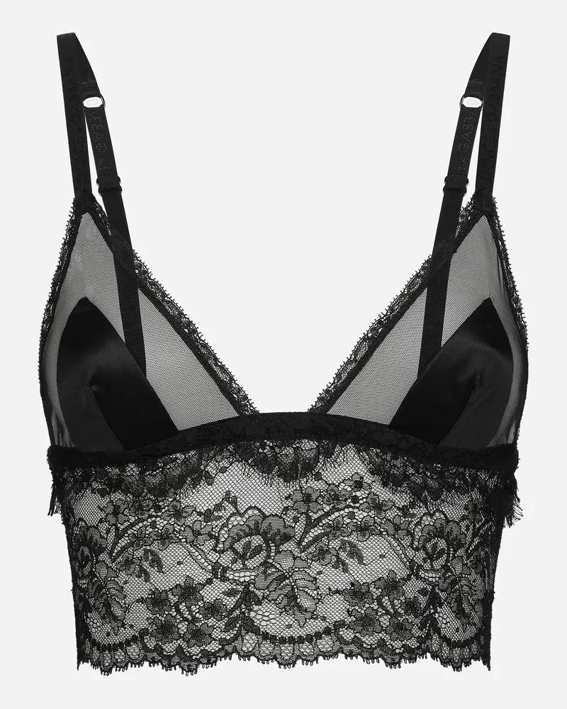 Dolce & Gabbana Soft-cup-bralette-bh Aus Satin Mit Spitze - Frau Unterwäsche Schwarz Spitze Schwarz