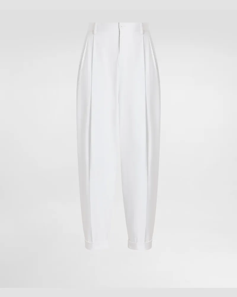 Dolce & Gabbana Hose Mit Doppelter Bundfalte Aus Baumwollgabardine - Mann Hosen Und Shorts Wei Weiss
