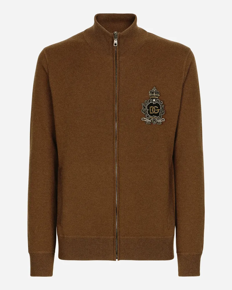 Dolce & Gabbana Sweatshirt Mit Reißverschluss Woll- Und Kaschmirstrick Dg-patch - Mann Strickwaren Braun Wolle Braun