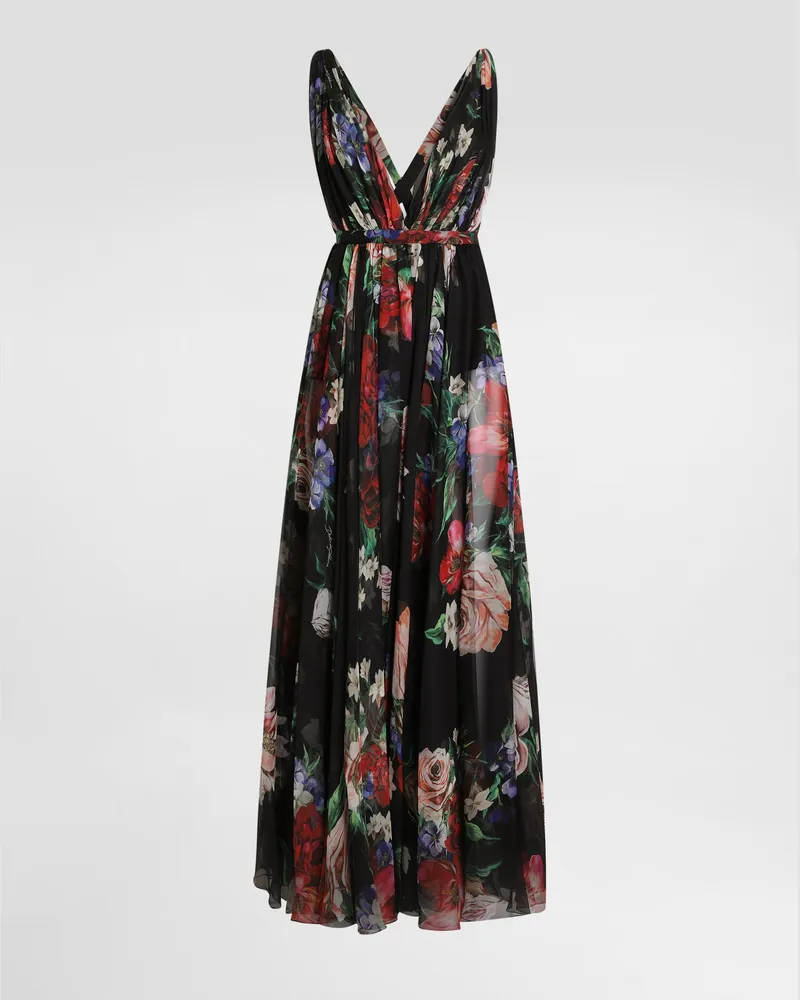 Dolce & Gabbana Langes Chiffonkleid Blumenprint - Frau Kleider Drucken Drucken