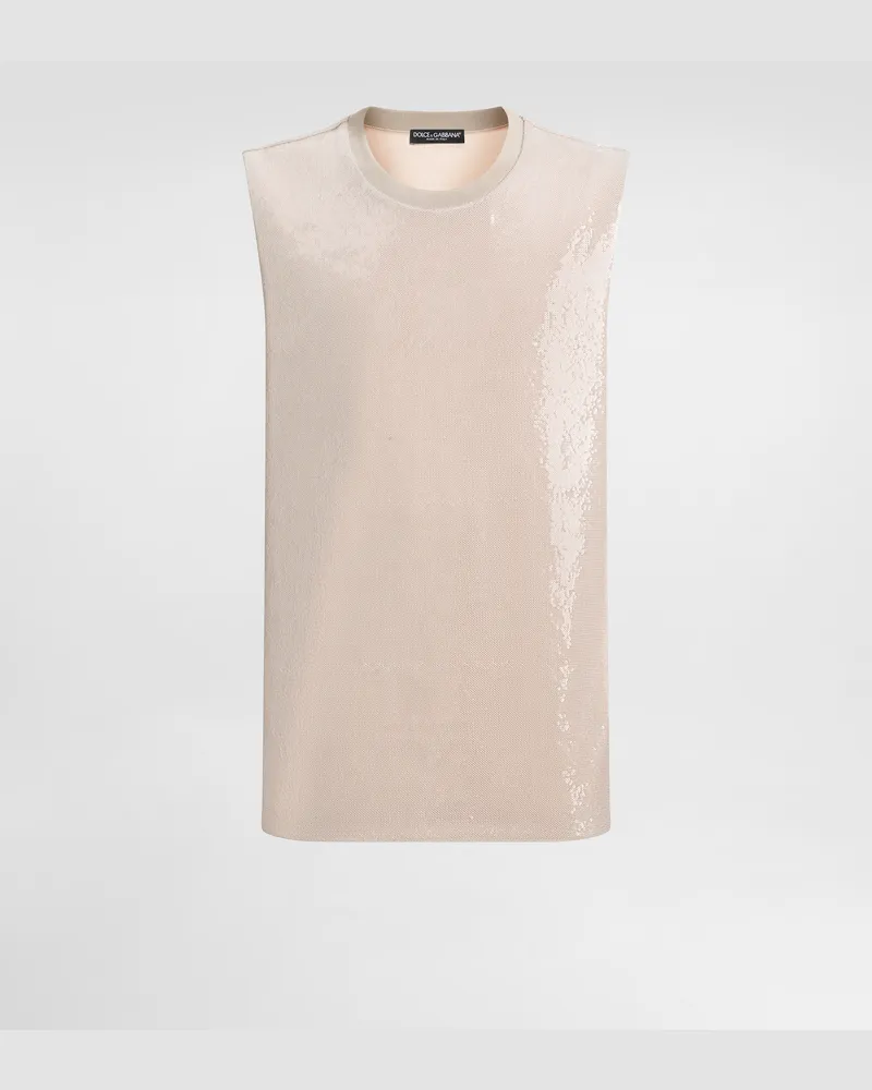 Dolce & Gabbana Sequin Tank Top - Mann T-shirts Und Polos Beige Pailletten Beige