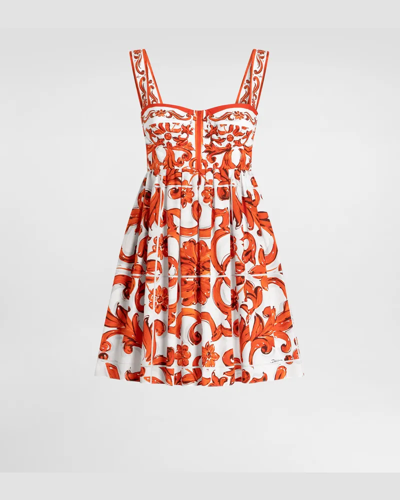 Dolce & Gabbana Kleid Aus Popeline Mit Majolika-print, Kurz - Frau Kleider Mehrfarbig Mehrfarbig