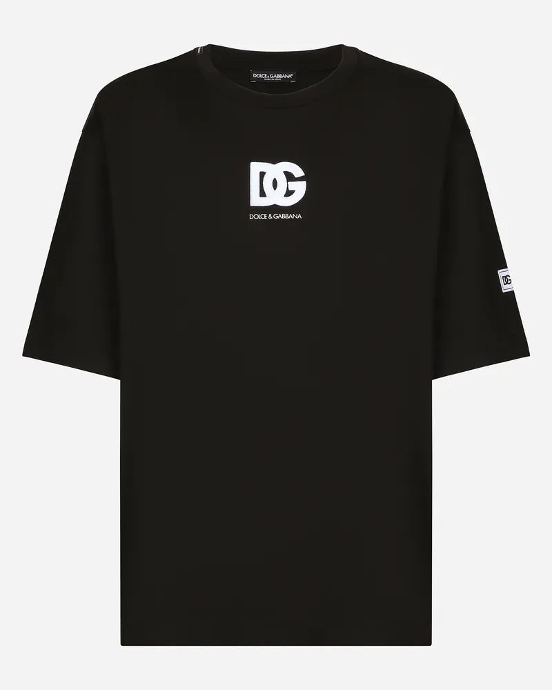 Dolce & Gabbana Kurzarm-t-shirt Mit Dg-logopatch - Mann T-shirts Und Polos Schwarz Schwarz