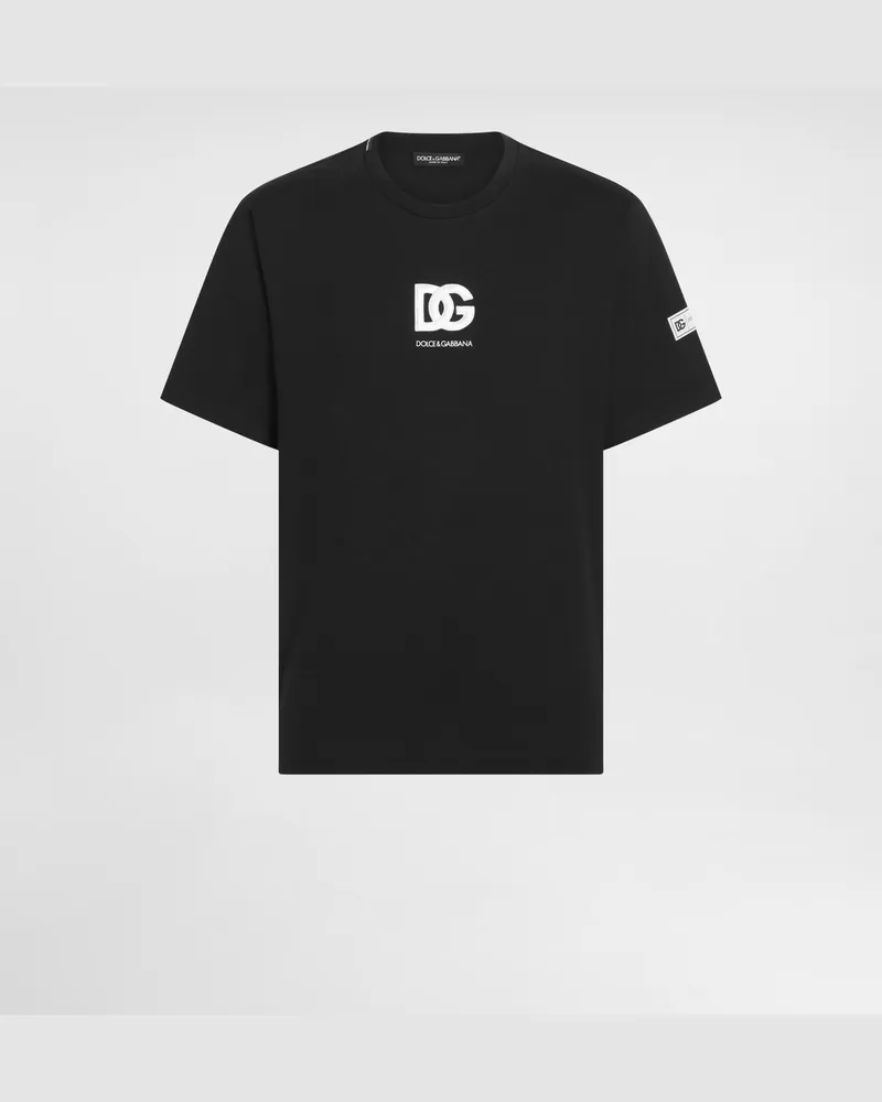 Dolce & Gabbana Kurzarm-t-shirt Mit Dg-logopatch - Mann T-shirts Und Polos Schwarz Schwarz