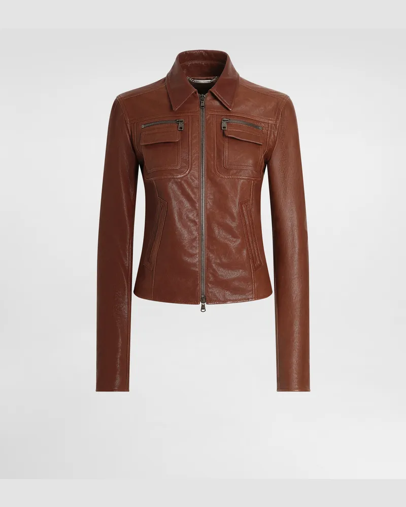 Dolce & Gabbana Vegetable Nappa Leather Jacket - Frau Mäntel Und Jacken Braun Braun
