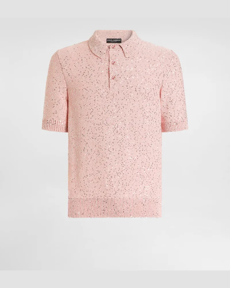 Dolce & Gabbana Polohemd Aus Seide Mit Pailletten - Mann Strickwaren Rosa Rosa