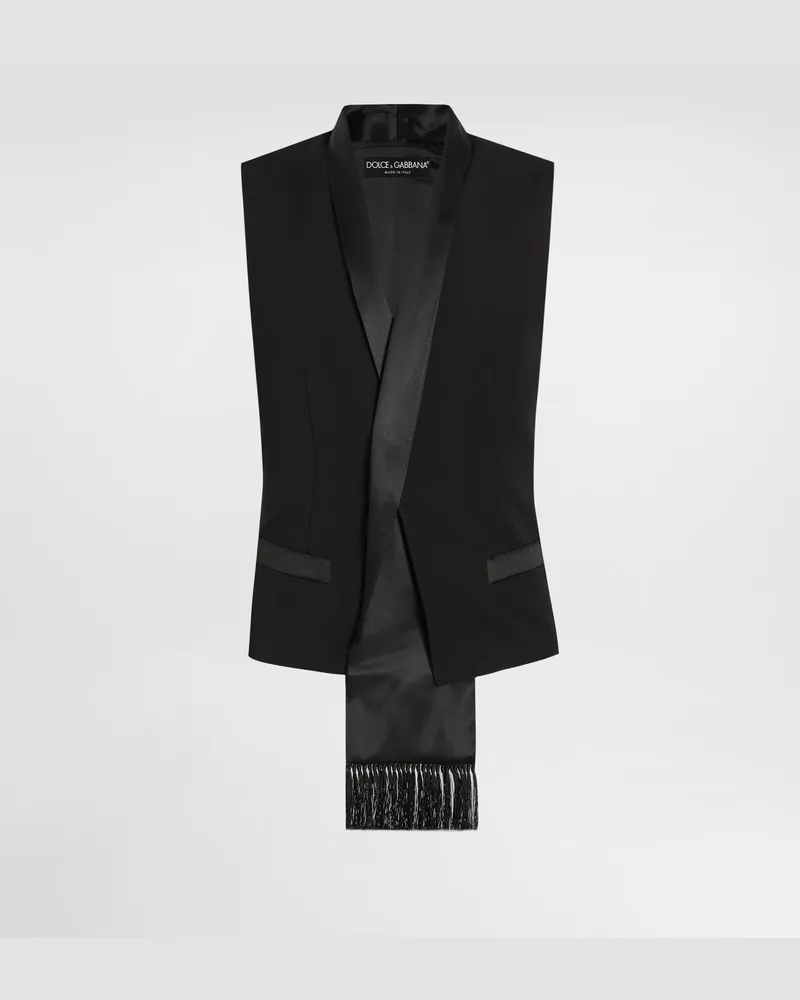 Dolce & Gabbana Wool Gabardine Vest - Mann Anzüge Und Blazer Schwarz Wolle Black
