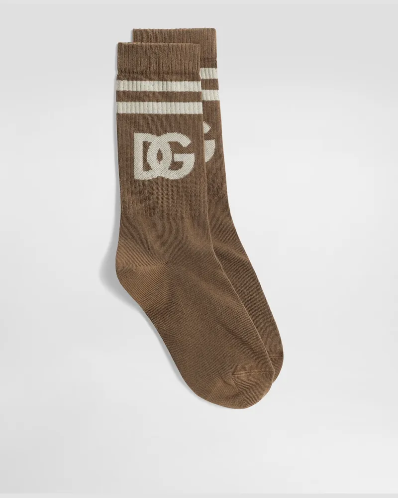 Dolce & Gabbana Strümpfe Aus Gerippter Baumwolle Mit Logo - Mann Socken Beige Beige