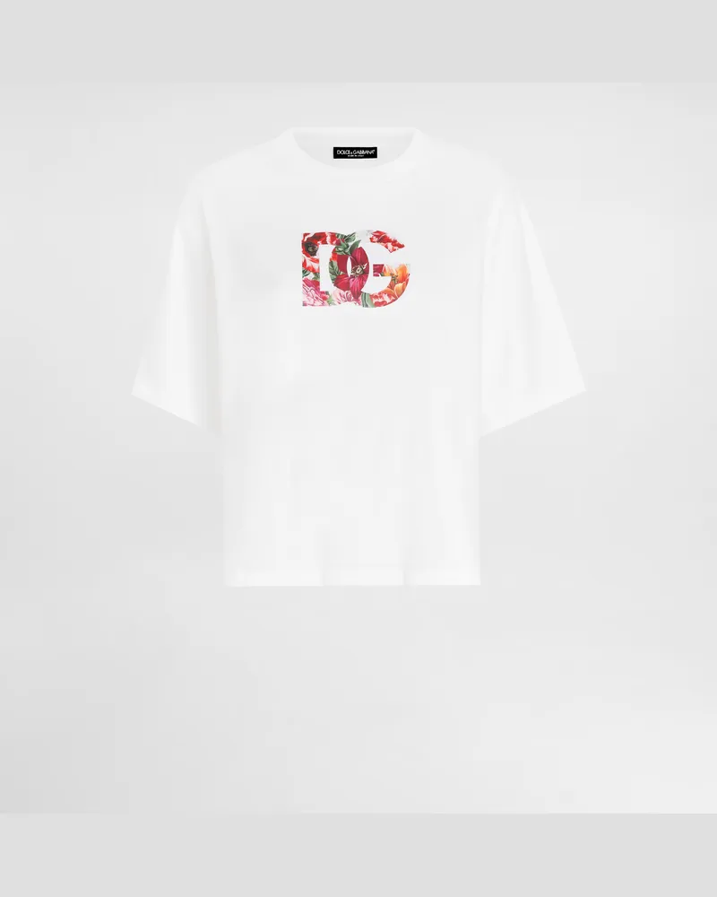 Dolce & Gabbana Kurzarm-t-shirt Mit Blumenprint - Frau T-shirts Und Sweatshirts Wei Weiss