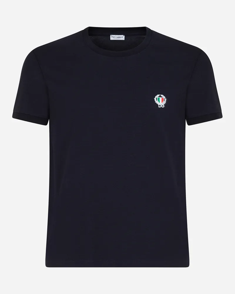Dolce & Gabbana Rundhals-t-shirt Aus Baumwoll-stretch - Mann Unterwäsche Und Loungewear Blau Blau