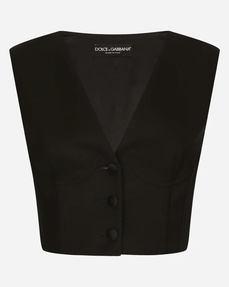 Dolce & Gabbana Kurze Weste Aus Cady Mit Bustier-details - Frau Blazer Schwarz Schwarz