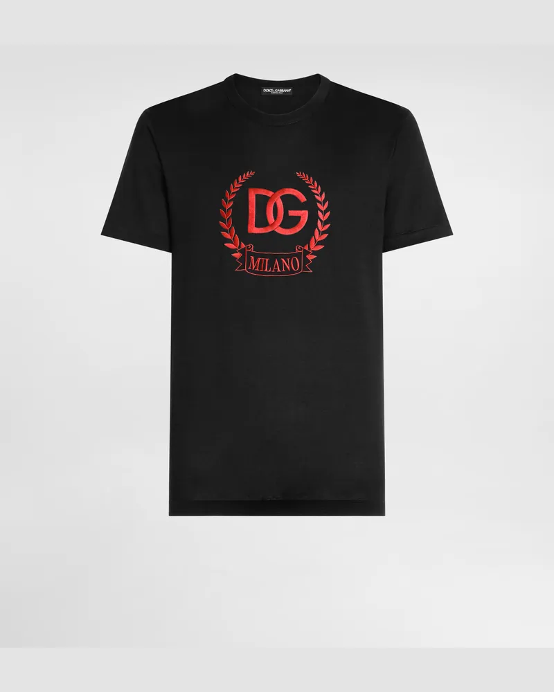 Dolce & Gabbana T-shirt Aus Baumwolle Mit Logostickerei Dg Milano - Mann T-shirts Und Polos Schwarz Jersey Schwarz
