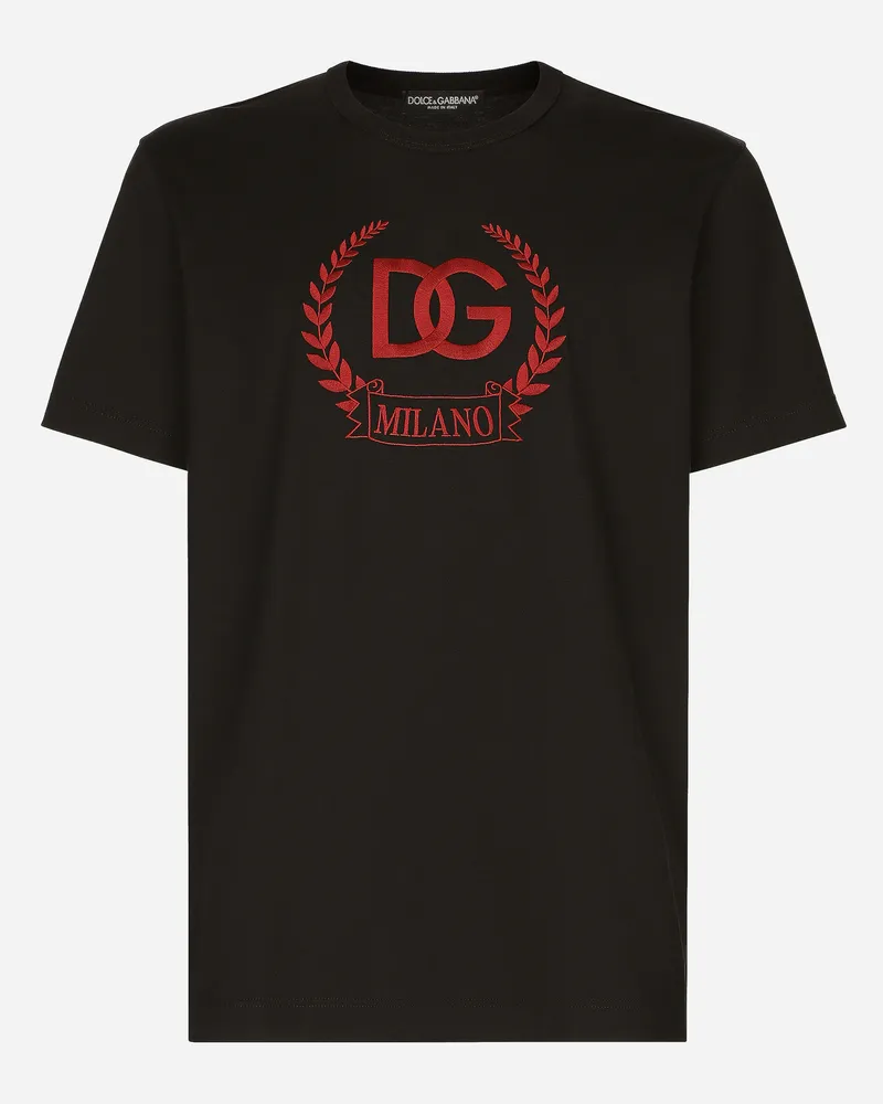 Dolce & Gabbana T-shirt Aus Baumwolle Mit Logostickerei Dg Milano - Mann T-shirts Und Polos Schwarz Jersey Schwarz