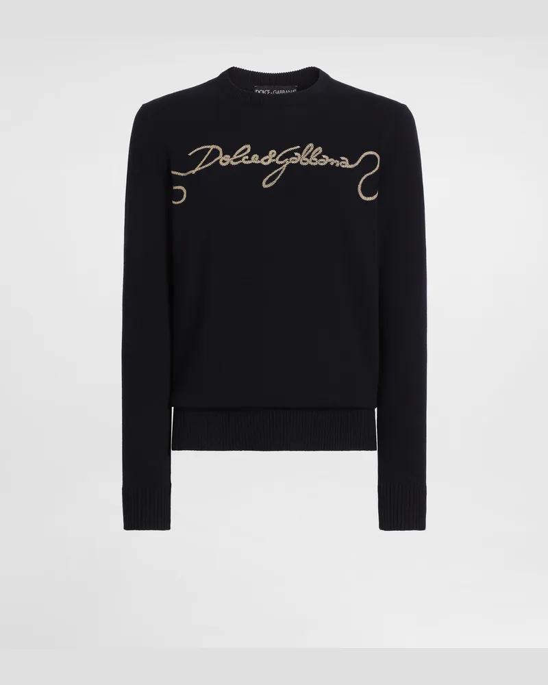 Dolce & Gabbana Pullover Aus Glatt Gestrickter Wolle Mit Stickerei - Mann Strickwaren Blau Blue