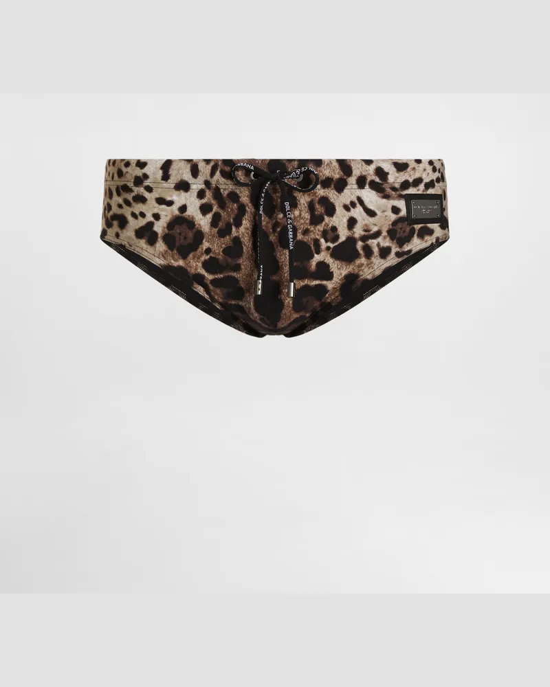 Dolce & Gabbana Badehose Mit Hohem Beinausschnitt Leoprint - Mann Beachwear Animalprint Stoff Animal-print