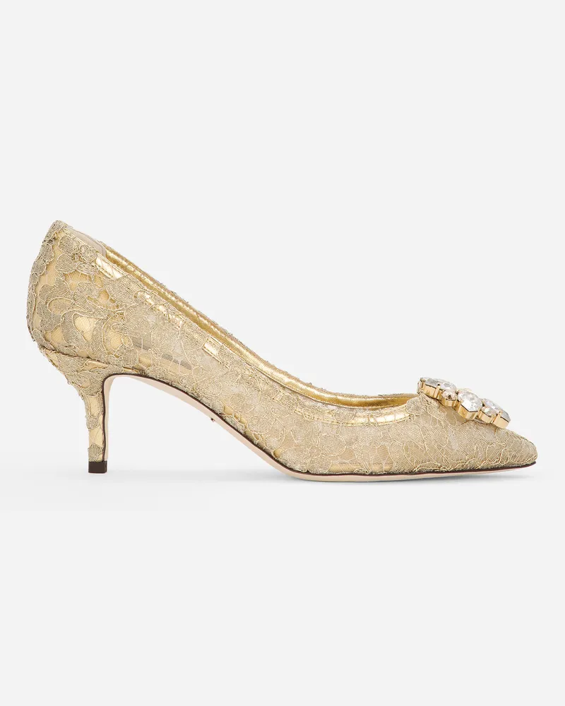 Dolce & Gabbana Lurex Lace Rainbow Pumps With Brooch Detailing - Frau Pumps Und Slingbacks Gold Gold