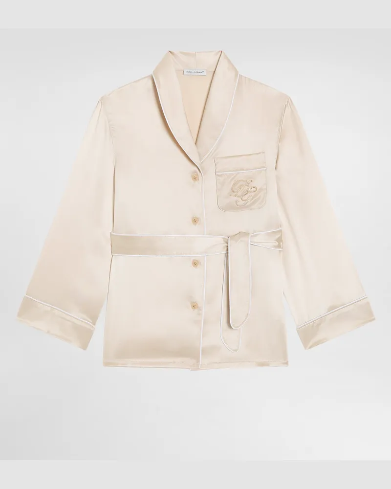 Dolce & Gabbana Silk Satin Shirt With Piping - Frau Collection Beige Beige