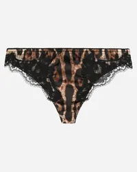 Dolce & Gabbana Tanga aus Satin Leoprint mit Spitze Animal-print