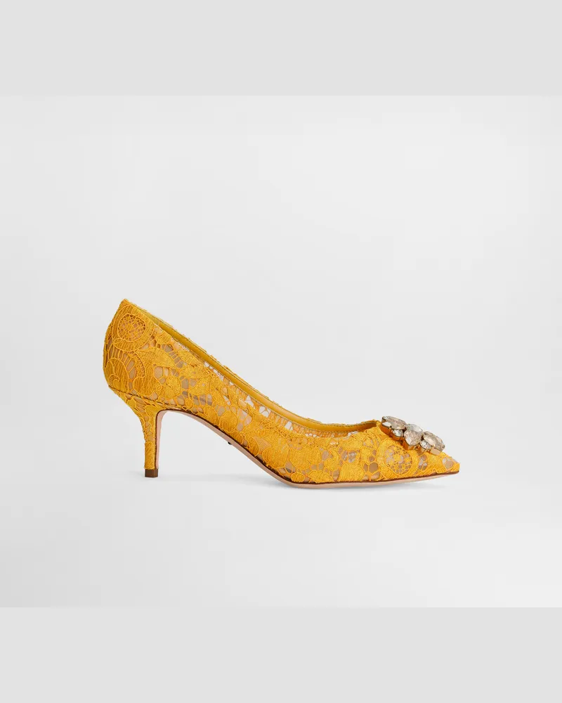 Dolce & Gabbana Pumps Rainbow Aus Spitze Mit Brosche - Frau Pumps Und Slingbacks Gelb Spitze Gelb