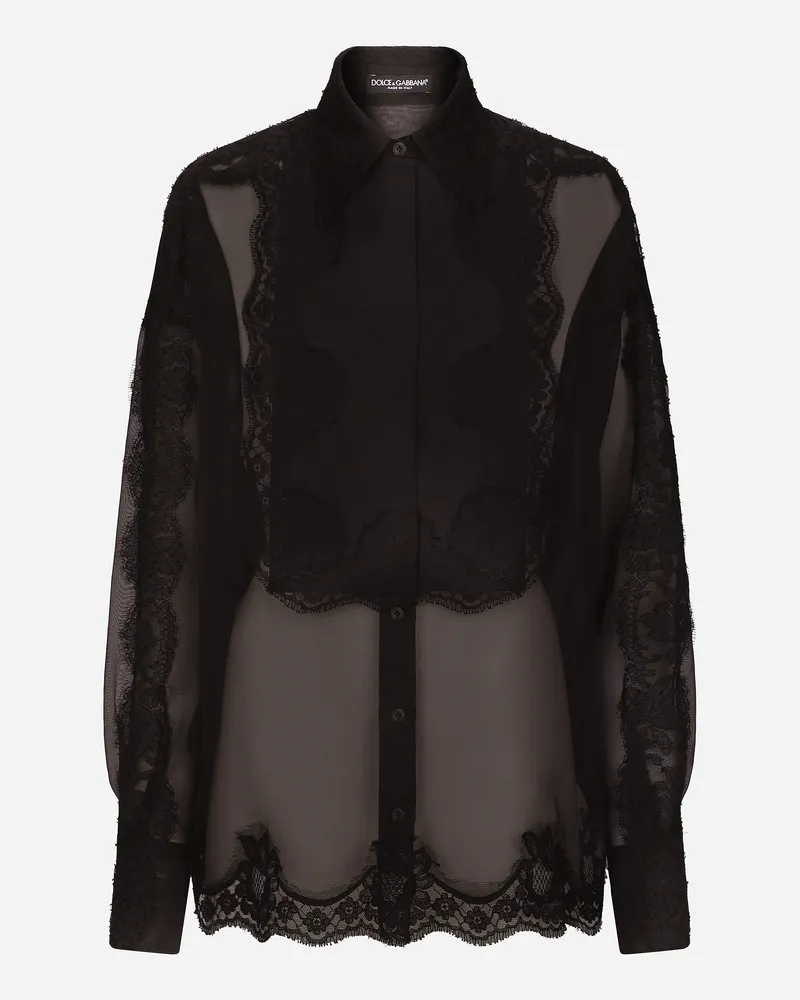 Dolce & Gabbana Smokingbluse Aus Organza Mit Einsätzen Aus Spitze - Frau Blusen Und Tops Schwarz Schwarz