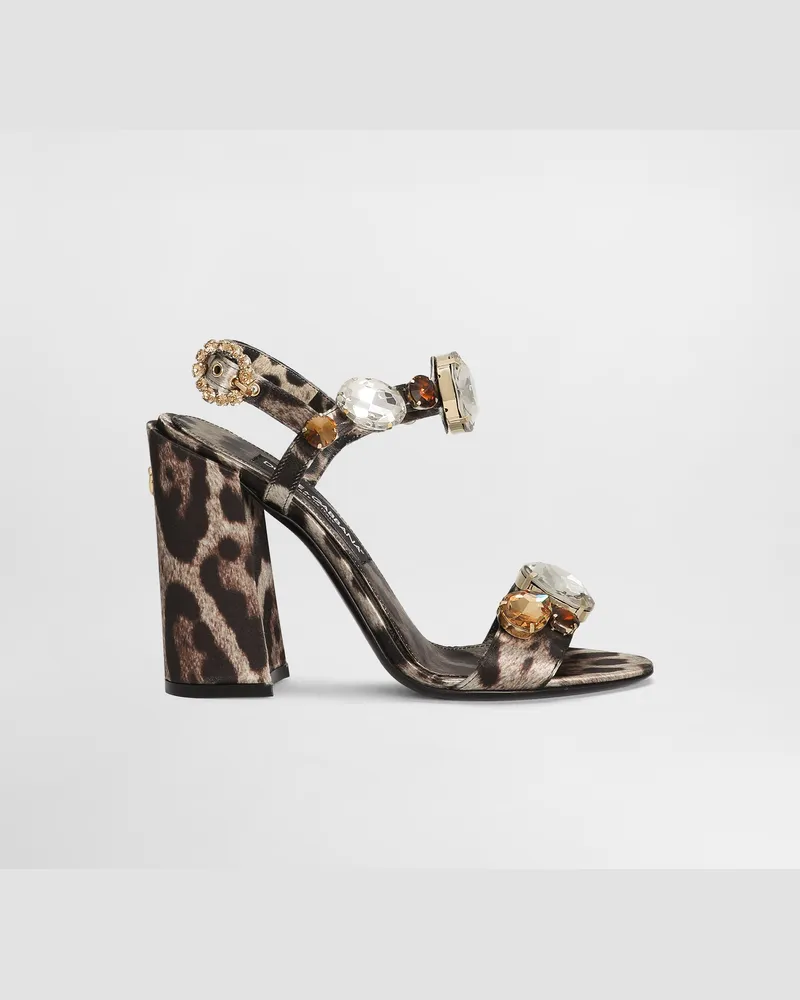 Dolce & Gabbana Sandalette Aus Satin Mit Schmucksteinen Bestickt - Frau Sandalen Und Wedges Animalprint Drucken