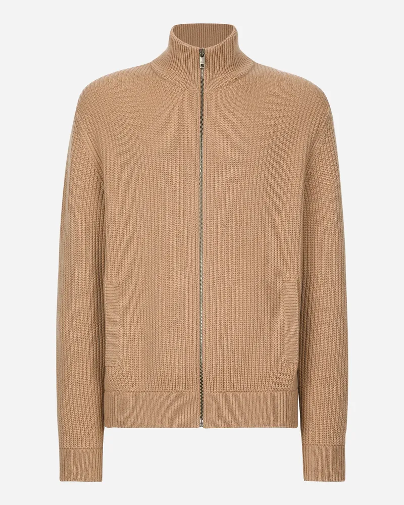 Dolce & Gabbana Sweatshirt mit hohem Kragen und Reißverschluss aus Kaschmir Beige