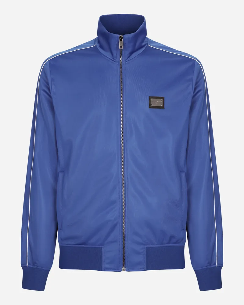 Dolce & Gabbana Sweater Aus Triacetat Mit Reißverschluss, Plakette Und Streifen - Mann Sweatshirts Blau Stoff Blau