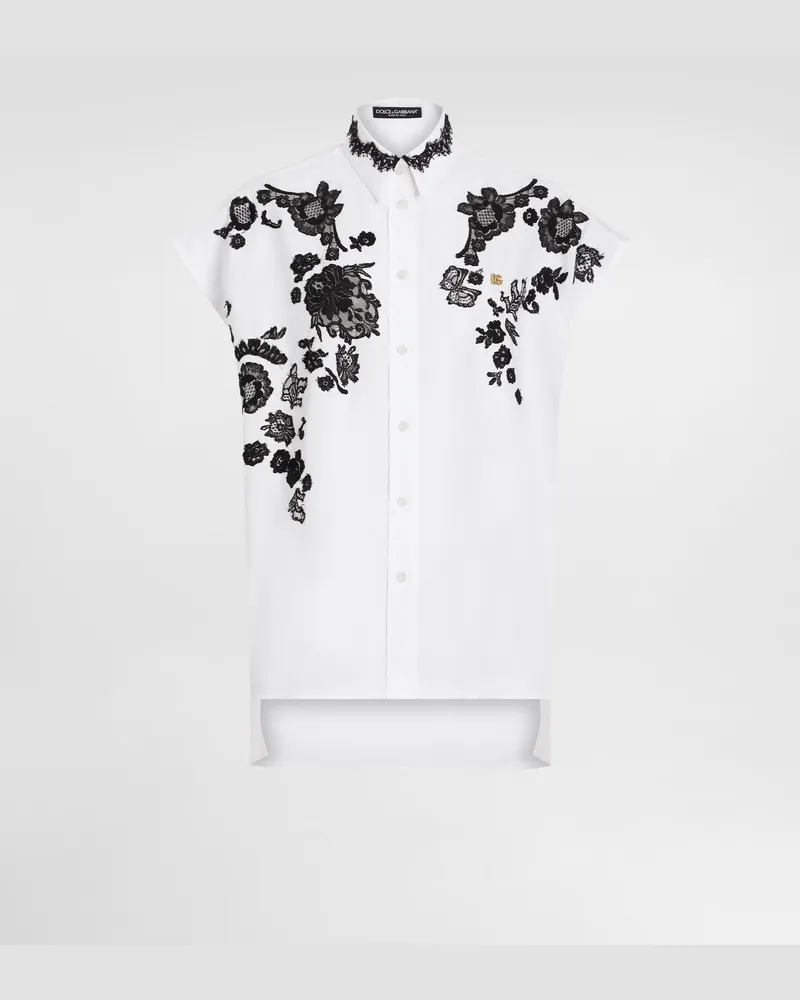 Dolce & Gabbana Oversize-bluse Aus Baumwollpopeline Mit Spitzenapplikationen - Frau Blusen Und Tops Wei Weiss