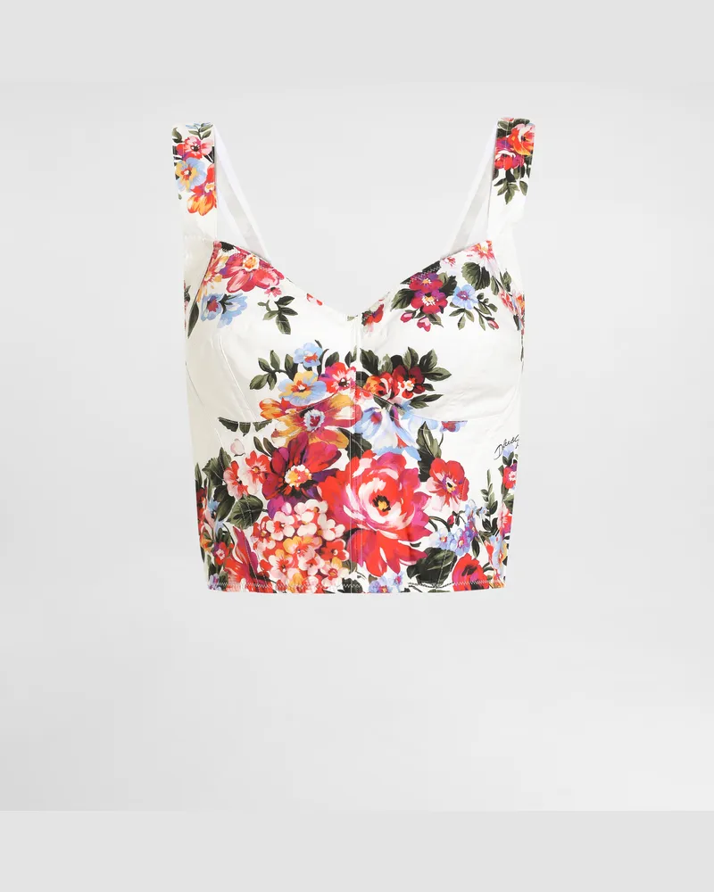 Dolce & Gabbana Flower Bouquet-print Cotton Bustier Top - Frau Blusen Und Tops Mehrfarbig Mehrfarbig