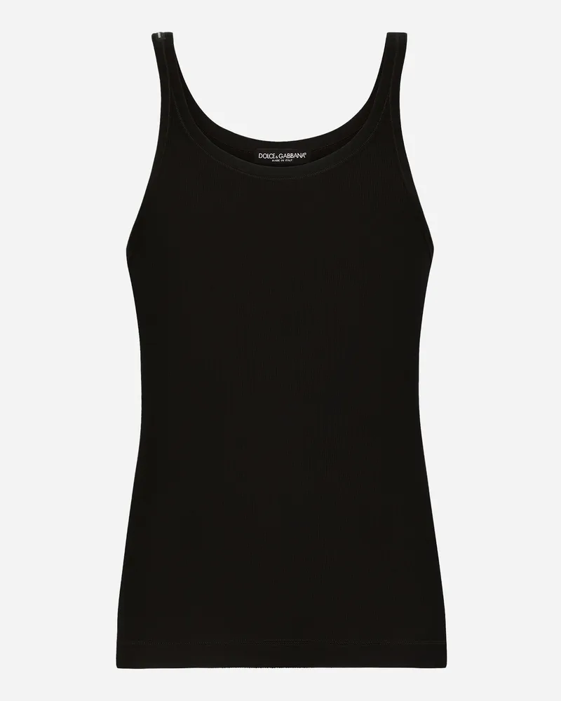 Dolce & Gabbana Geripptes Tanktop aus gewaschener Baumwolle Schwarz