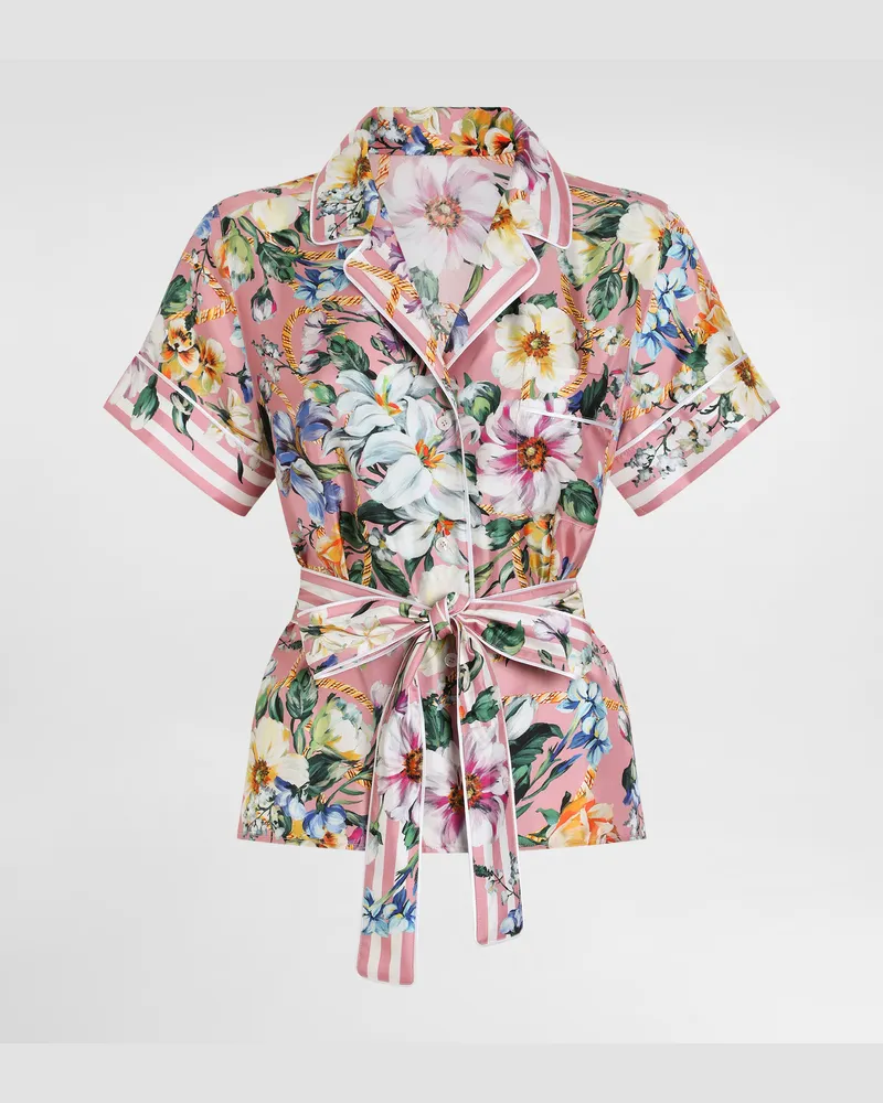 Dolce & Gabbana Pyjamabluse Aus Twill Blumenprint - Frau Blusen Und Tops Drucken Drucken