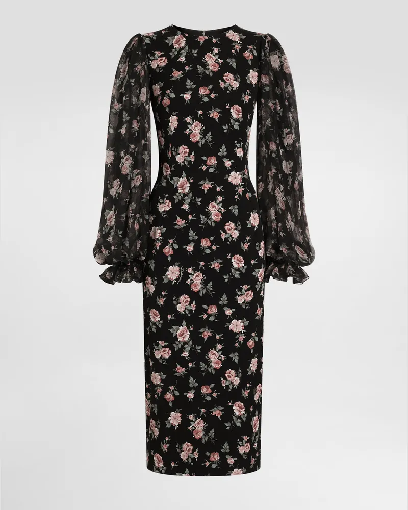 Dolce & Gabbana Kleid Aus Charmeuse Mit Vintage-rosen-print - Frau Kleider Mehrfarbig Mehrfarbig