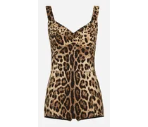 Leopard-print charmeuse bodysuit