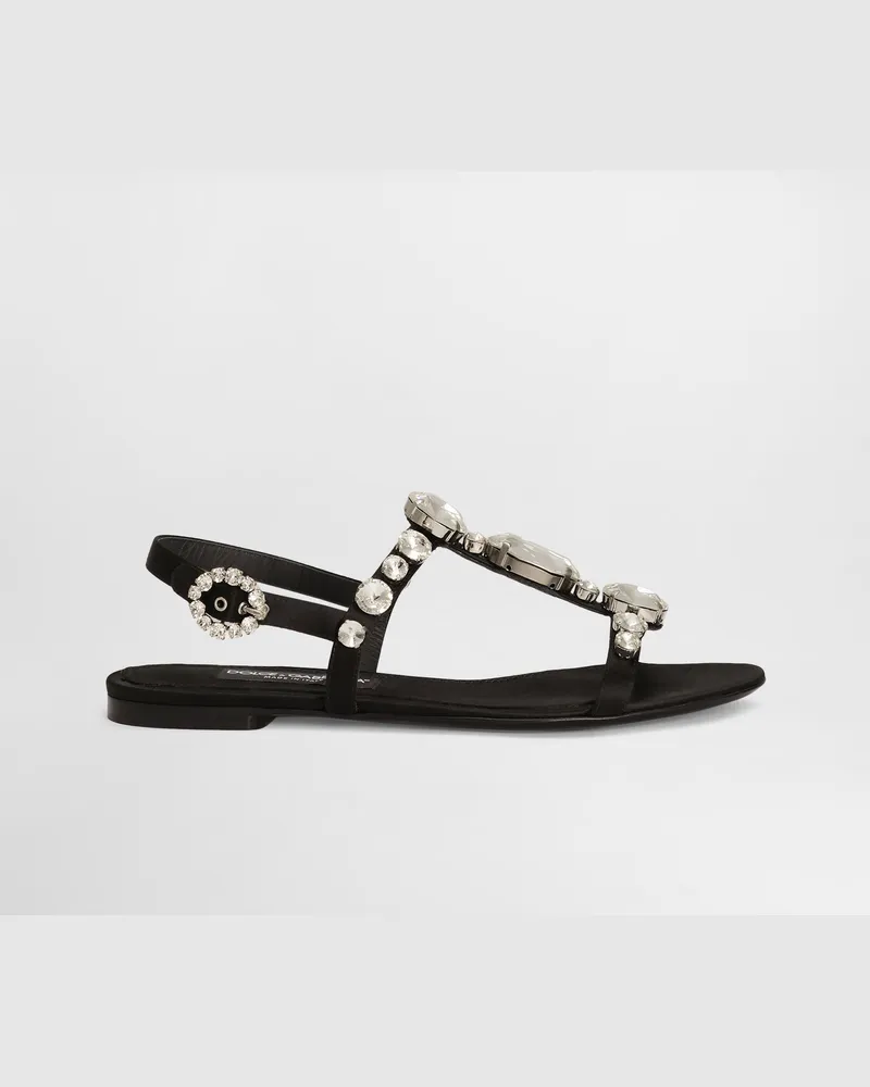 Dolce & Gabbana Sandalette Aus Satin Mit Schmucksteinen Bestickt - Frau Flat Mehrfarbig Schwarz