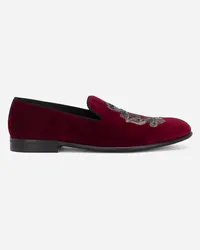 Dolce & Gabbana Velvet slippers with coat of arms embroidery Burgunderrot