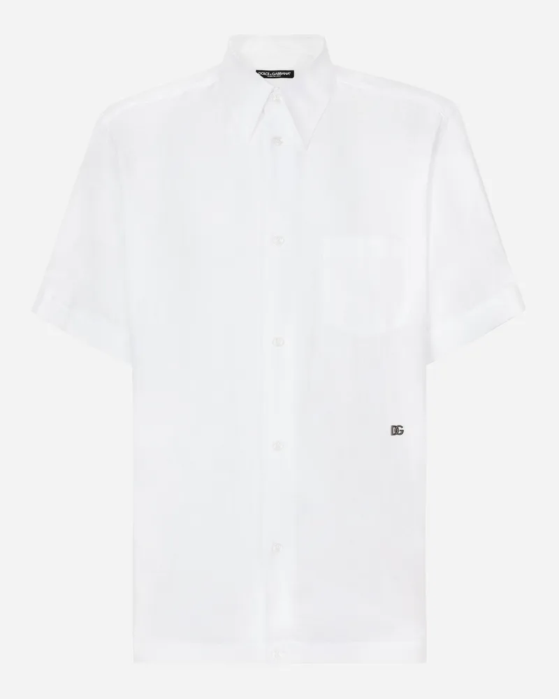 Dolce & Gabbana Hawaiihemd Aus Leinen Mit Dg Hardware - Mann Hemden Wei� Leinen Weiss